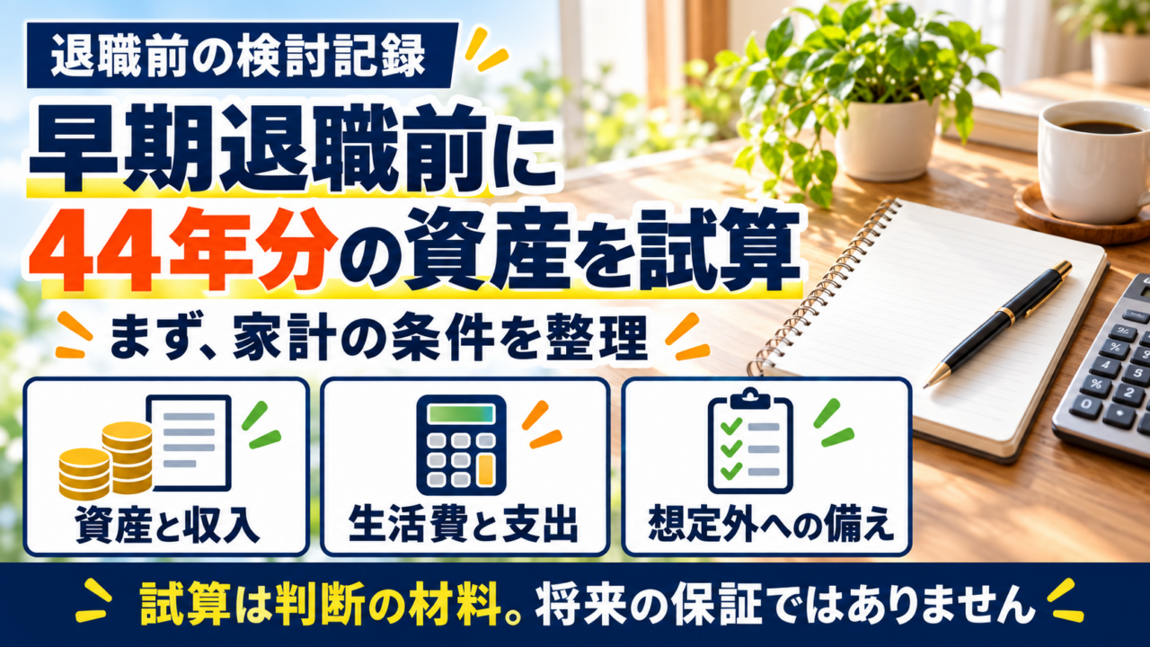 早期退職前の資産試算について、資産・収入・支出と想定外への備えを整理するポイント
